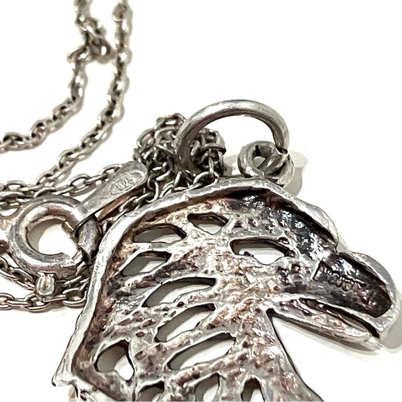 Vintage Sterling Silver Eagle Head Pendant Necklace - Picture 3 of 6